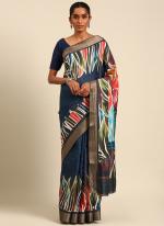 Cotton Blue Casual Wear Printed Saree